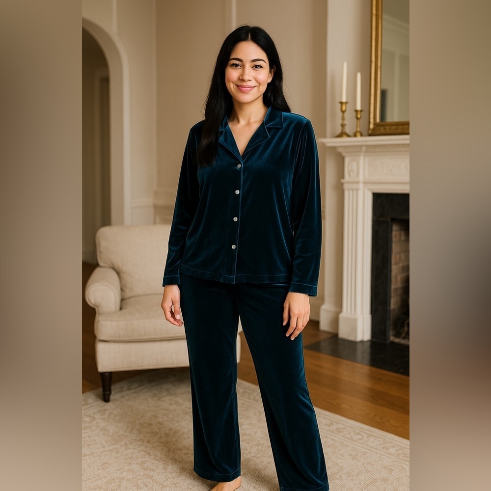 Worthington Blue Turquoise Velvet Lounge Relaxed Pant Top Set Size 16